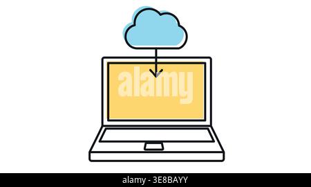 Laptop cloud download icon: portable computer with cloud Stock Vector