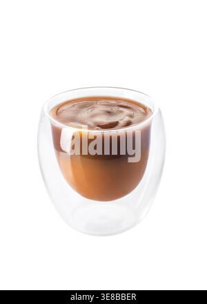 Creamy caramel or chocolate sauce in a double-walled glass bowl, isolated on a white background. Stock Photo