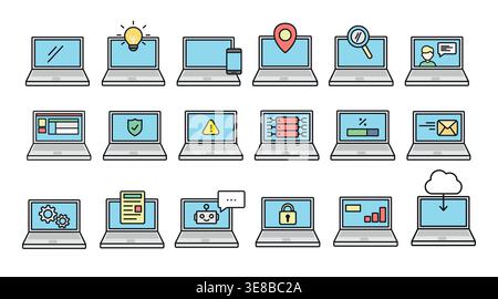 Mega set of 18 laptop and digital service icons Stock Vector