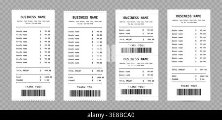 Paper Receipt Template with Barcode. Vector Mockup. Stock Vector