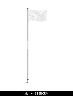 Blank waving flag on metal pole isolated on white background, realistic vector mock-up. Empty horizontal banner, mockup. Template for design Stock Vector