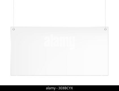 Hanging advertising board sign realistic vector mock-up. Blank signboard banner isolated on white background mockup. Template for design Stock Vector