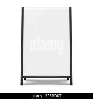 Sandwich white board with black frame front view realistic vector mock-up. Blank A-frame advertising display mockup. Outdoor sidewalk sign template Stock Vector