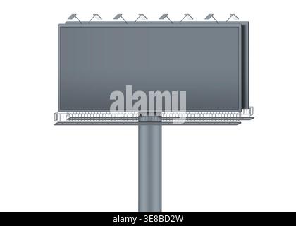 Blank horizontal billboard with flood lights, realistic mockup. Outdoor advertising banner with spotlights isolated on white background vector mock-up Stock Vector