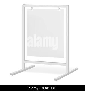 Hanging advertising board realistic vector mock-up. Blank outdoor sign mockup. Sidewalk signboard template for design Stock Vector
