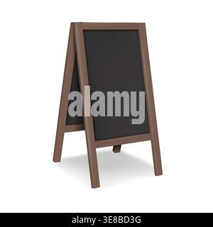 Sandwich black chalk board realistic vector mock-up. Blank A-frame chalkboard mockup. Outdoor sidewalk sign template for design Stock Vector
