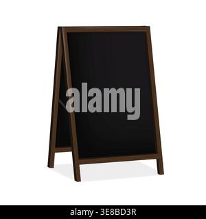 Sandwich black chalk board realistic vector mockup. Blank A-frame chalkboard mock-up. Outdoor sidewalk sign. Template for design Stock Vector