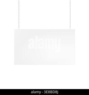 Hanging advertising board sign realistic vector mockup. Blank signboard banner isolated on white background mock-up. Template for design Stock Vector