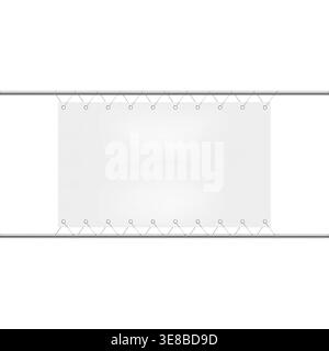 White blank horizontal advertising banner realistic vector mockup. Empty rope billboard sign mock-up. Template for design Stock Vector