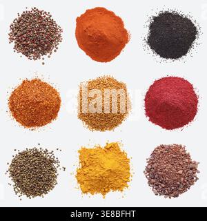 Different kinds of spices on white background Stock Photo