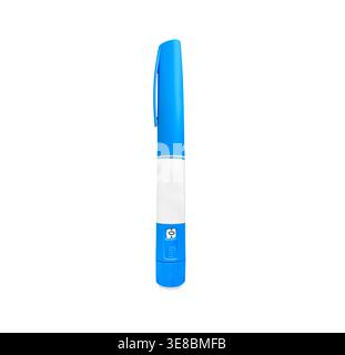 Medical injection pen vertical isolated on clean background, blank label syringe device for healthcare and pharmaceutical concept with copy space Stock Photo