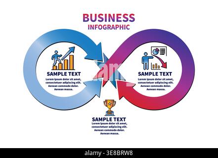 Infinity loop business process infographic with three steps and icons Stock Vector