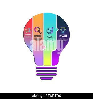 Light Bulb Infographic Business Process Strategy 4 Steps Template Stock Vector