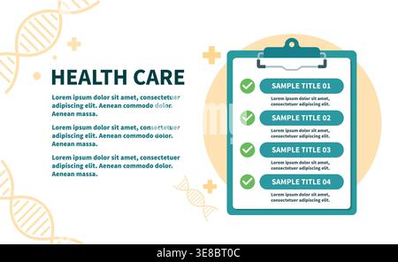 Medical and Health Care Infographic Template with Clipboard and DNA Symbols Stock Vector