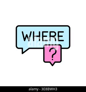 WHERE Speech Bubble with Question Mark Icon Vector Illustration Stock Vector