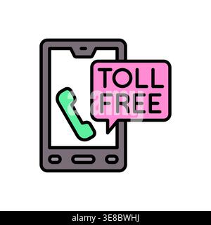 Smartphone with pink TOLL FREE badge and green phone icon Vector Illustration Stock Vector
