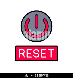 Bold Reset Button Icon with Power Symbol and Red Label Background Vector Illustration Stock Vector