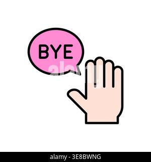 Friendly BYE Text with Raised Hand Icon and Pink Bubble Design Vector Illustration Stock Vector