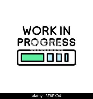 Work in Progress Sign with Loading Bar in Monochrome Text Vector Illustration Stock Vector