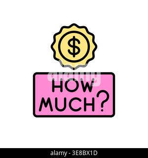 Price Inquiry Icon with "How Much?" Text and Coin Symbol in Playful Style Vector Illustration Stock Vector