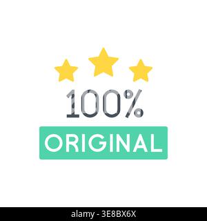 100% Original Label Badge with Three Yellow Stars on White Background Vector Illustration Stock Vector
