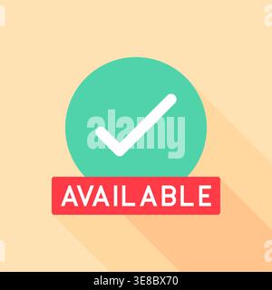 Available Badge with Checkmark in Green Circle on Beige Background Vector Illustration Stock Vector