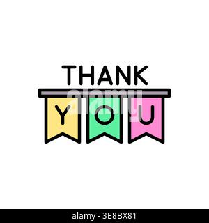 Thank You Message Banner with Multicolor Flags in Minimal Style Vector Illustration Stock Vector