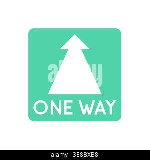 ONE WAY White Arrow Up Icon in Green Square Vector Illustration Stock Vector