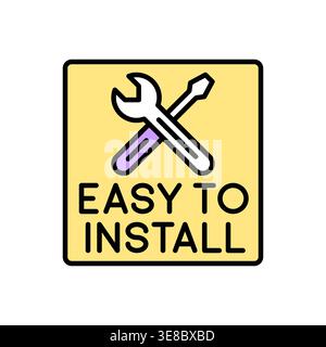 Easy to Install Badge with Wrench and Screwdriver in Yellow Box Vector Illustration Stock Vector