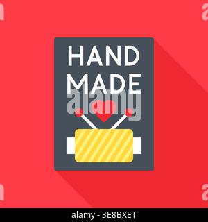 Handmade Badge with Needle and Heart in Gray Layout Frame on Red background Stock Vector