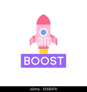 Pink Rocket Boost Icon Badge with Purple Base Vector Illustration Stock Vector