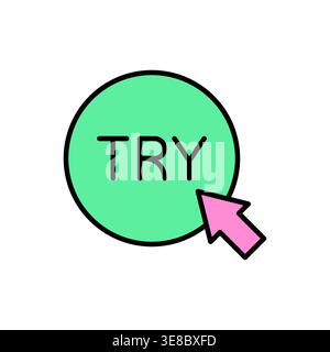 TRY Now Call-to-Action Label with Green Button and Cursor Arrow Vector Illustration Stock Vector