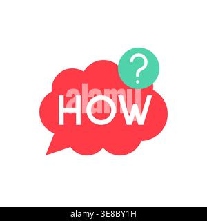 Red HOW Speech Bubble with Green Question Mark Symbol Icon Vector Illustration Stock Vector