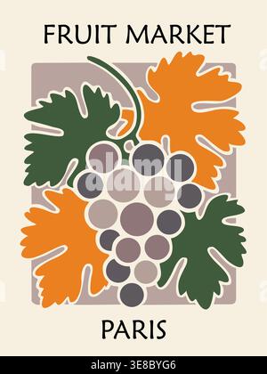 Fruit market poster with colorful grape and leaves Stock Vector