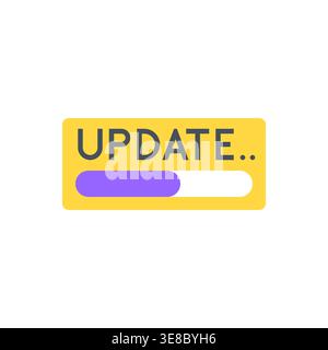UPDATE Label Banner in Yellow with Loading Bar Vector Illustration Stock Vector