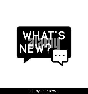 Vector bubble icon showing WHAT’S NEW? phrase with dotted ellipsis in clean, flat, bold style Stock Vector