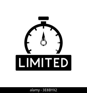 Bold text limited with stopwatch graphic indicating reduced availability Stock Vector