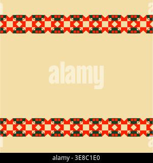 Green and red ornamental stripes along the edges on a beige background as a frame for postcards, invitations, packaging, banners, and printed material Stock Vector