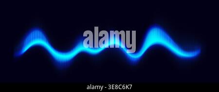 Dynamic sound wave with neon audio equalizer, abstract vector background. Music frequency blue gradient spectrum and pulsing digital waveform, voice energy design on black bg Stock Vector