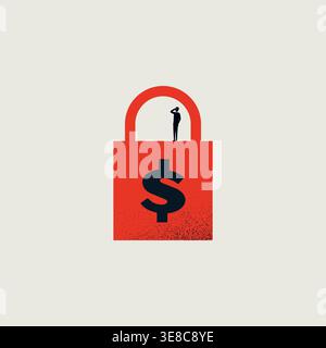 Financial investment security concept vector illustration showing red dollar symbol padlock and thinking businessman Stock Vector
