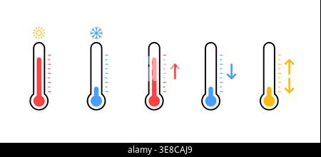 Thermometer temperature weather sun cold logo indicator hot snowflake illustration. Control warm high thermometer comparison Stock Vector