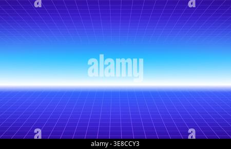 Neon retro futuristic background with glowing purple grid horizon perspective cyberpunk synthwave digital landscape abstract technology concept Stock Vector
