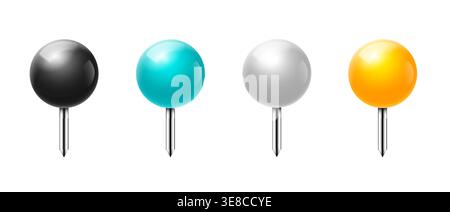 Pushpin thumbtack 3d icon set. Map pin vector realistic tack thumb isolated icon Stock Vector