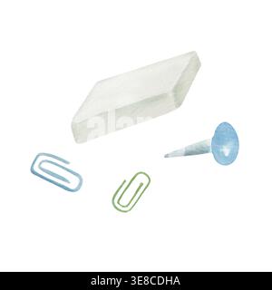 Watercolor illustration of stationery on a white background. Suitable for cards, labels, advertising, decor, and stationery Stock Photo