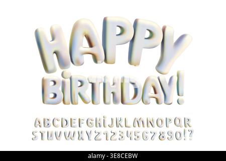 3D inflated metal font, holographic bubble letters, silver foil balloon numbers. Glossy chrome iridescent typography, plump round shapes. Fun festive Stock Vector