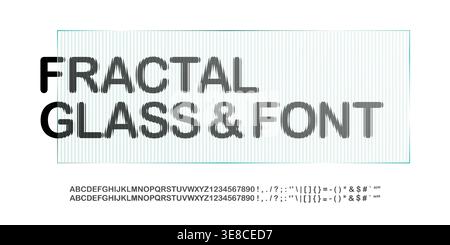 3D glass effect font, ribbed alphabet texture and fractal gradient. Polycarbonate typography, glitch wave illusion and striped optical refraction of Stock Vector