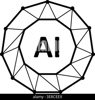 Crystal dynamic minimalistic AI logo. Black and white line graphics for artificial intelligence branding, tech startups. Stock Vector