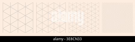 Square grid collection dotted isometric geometry, four samples blueprint style. Triangle lattice structure, interface layouts editorial compositions planning sheets dashboards digital technology. Stock Vector