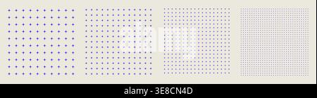 Square grid collection star geometry, four samples blueprint style. Node point lattice structure, interface layouts editorial compositions planning sheets dashboards digital technology graphics. Stock Vector