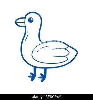 Seagull bird vector blue line art doodle sea animal icon for coastal branding Stock Vector